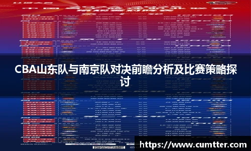 CBA山东队与南京队对决前瞻分析及比赛策略探讨